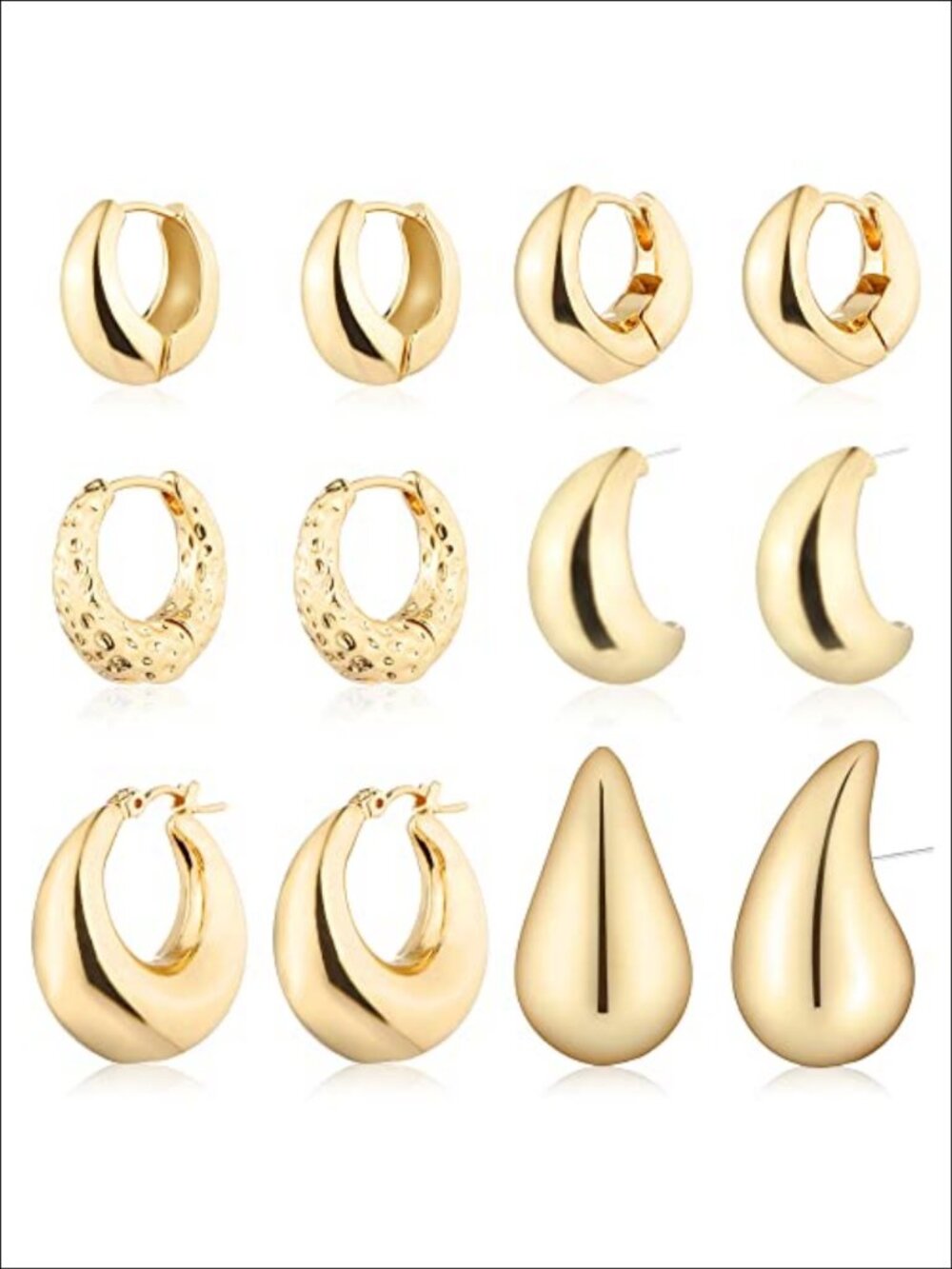 14K Gold Plated Hoop Earrings Set Hypoallergenic Huggie